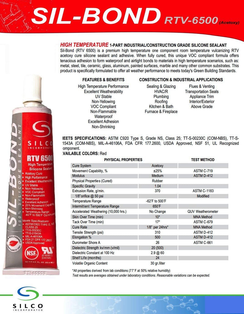 Sil-Bond RTV 6500 High Temperature Industrial Construction Grade Silicone - Red (2.8oz) - NewNest Australia