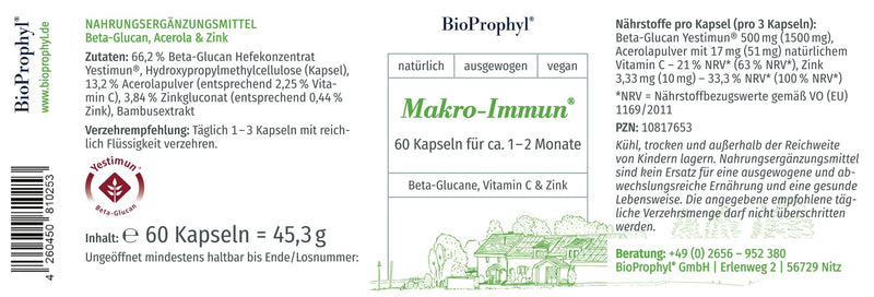 BioProphyl® Macro-Immune - 500 mg Beta Glucan Yestimun® with vitamin C and zinc to support the immune system - 60 capsules for 1-2 months - NewNest Australia