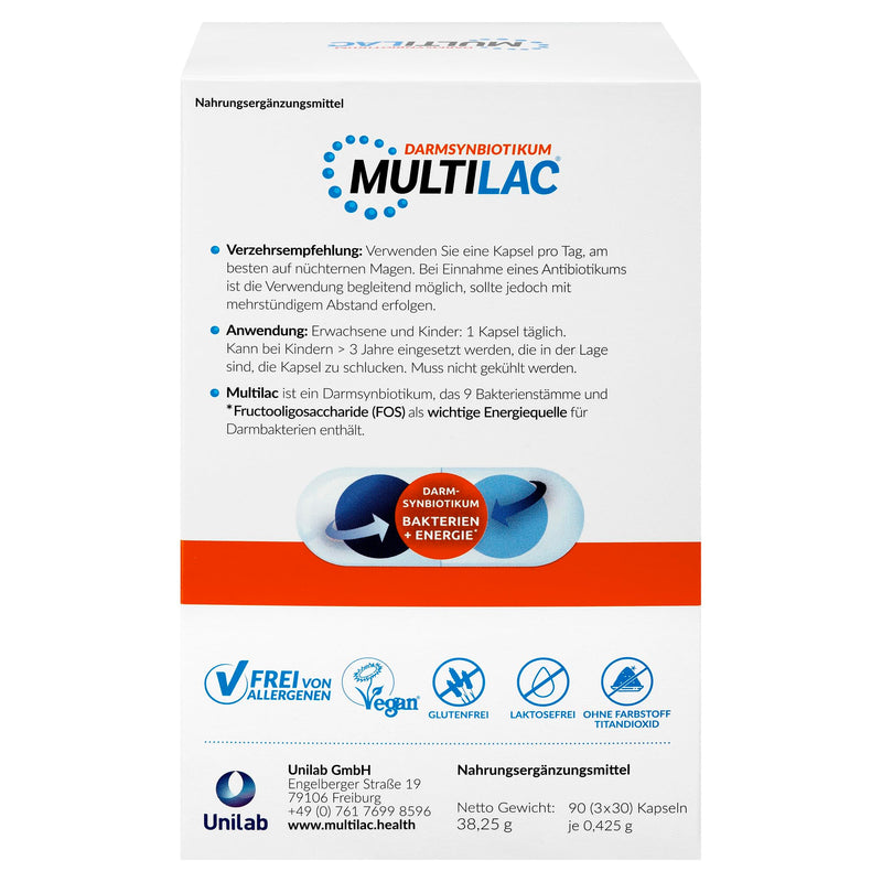 Multilac Intestinal Synbiotic - Supports Gut Health With Activatable Lactic Acid Bacteria And Fiber, For Balanced Digestion And A Strong Family Immune System, 90 Capsules - NewNest Australia