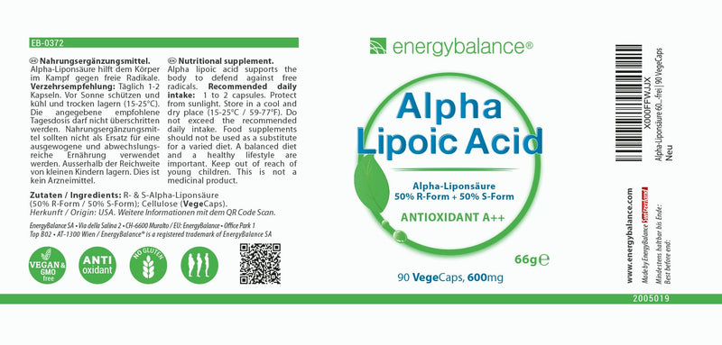 Alpha Lipoic Acid 600 mg – 90 Vegecaps - NewNest Australia