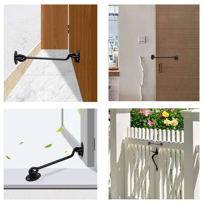 2 Pack 8" Stainless Steel Barn Door Hook and Eye Latch Lock for Cabin Garage Shed Gate Catch Silent Holder(8 Inch,Black) 8 Inch-Black - NewNest Australia