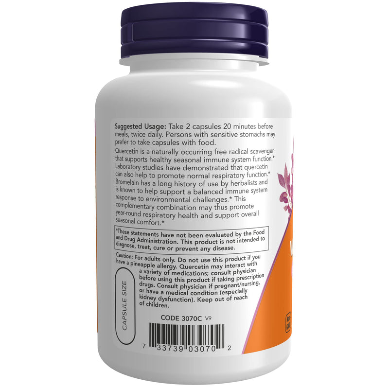 NOW Supplements Quercetin with Bromelain Balanced Immune System, Pineapple, 120 Veg Capsules - NewNest Australia