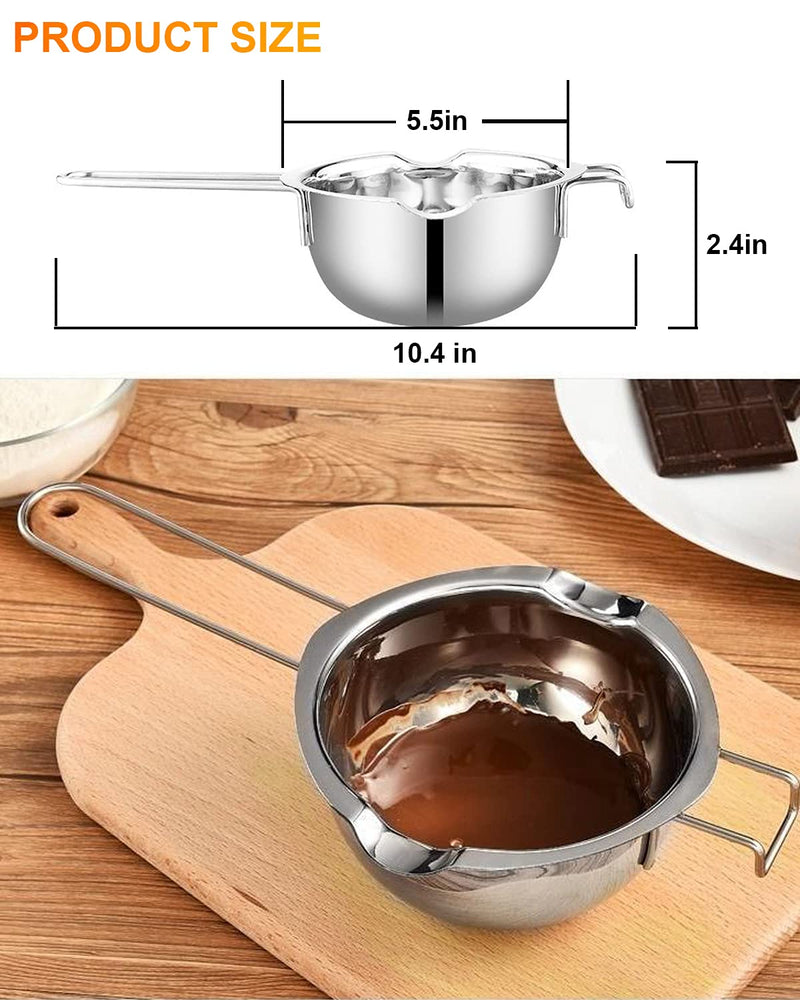 Stainless Steel Double Boiler Pot for Melting Chocolate, Candy and Candle Making (18/8 Steel, 2 Cup Capacity, 480ML) Silver Handle - NewNest Australia