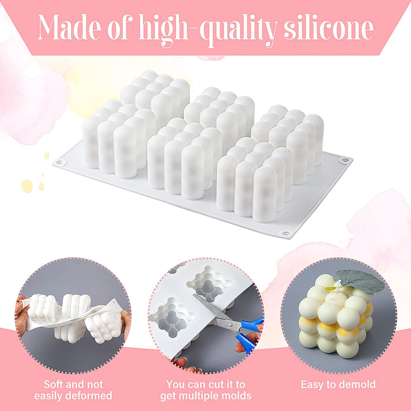 3D Silicone Soy Candle Mold,Bubble Candle Mold Handmade Cube Mold Kit with 50 Candle Wicks Supporting Sticks Candle Hand Twist Drill Overlapping Ball for Candle Chocolate Candy Cupcake Soap (6-Cavity) - NewNest Australia