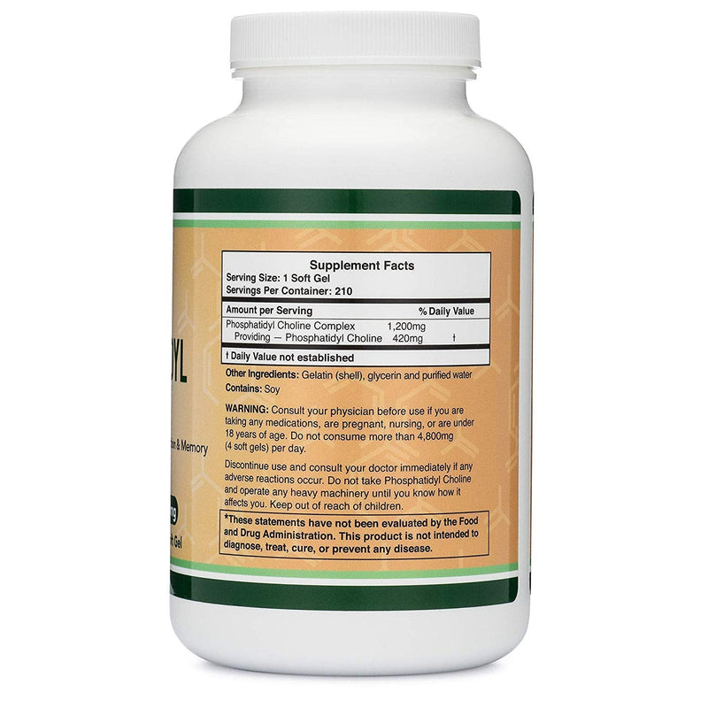 Phosphatidylcholine 1,200mg – 210 Softgels – Enhanced Version of Sunflower and Soy Lecithin - Non-GMO, Manufactured and Tested in The USA to Support Brain Health by Double Wood Supplements - NewNest Australia