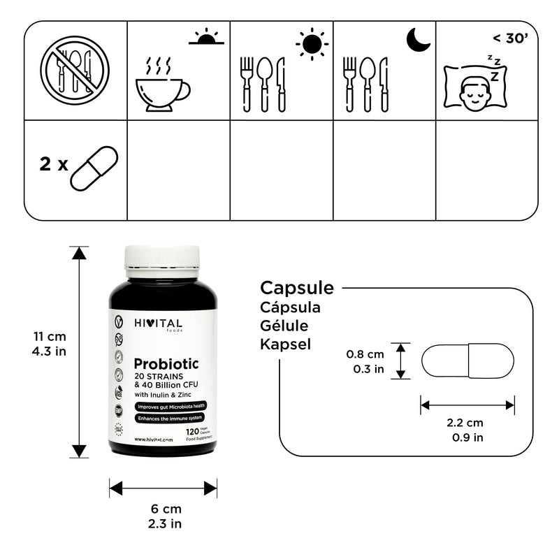 Probiotic 20 Bacterial Cultures 40 Billion Cfu With Inulin And Zinc 120 Vegan Capsules For 2 Months Probiotics To Support The Health Of The Gastrointestinal Tract And Immune System - NewNest Australia