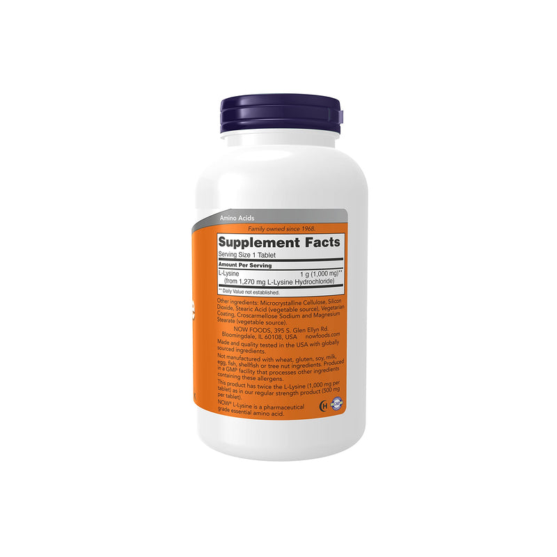 NOW Supplements, L-Lysine (L-Lysine Hydrochloride) 1,000 mg, Double Strength, Amino Acid, 250 Tablets - NewNest Australia