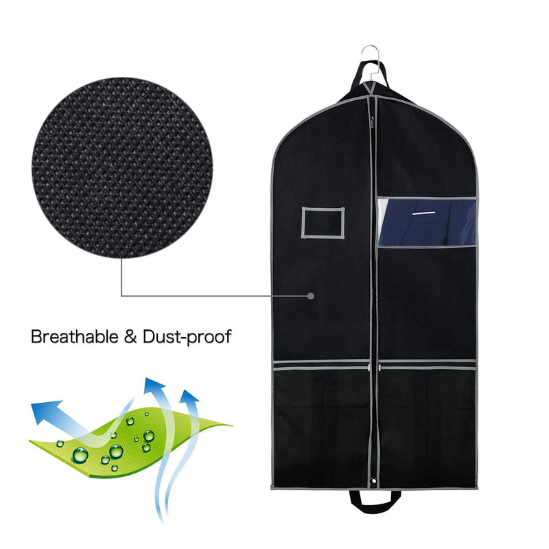 NewNest Australia - Zilink Breathable Garment Bags Suit Bags for Travel 43" Dress Suit Cover with 2 Large Mesh Pockets and a PVC Card Holder, Black 