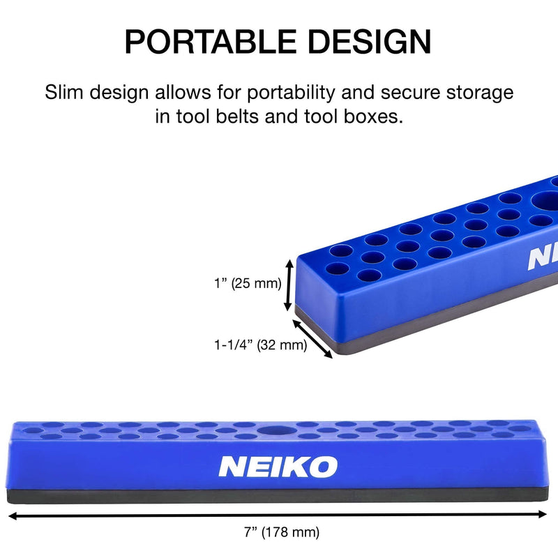 NEIKO 02401A Hex Screwdriver Bit Organizing Holder and Storage Rack | Magnetic Base | Holds Up To 37 Bits | Fits 1/4 Inch Hex Bit and Drive Bit Adapter | Slim Design For Easy Storage and Portability Blue Model - NewNest Australia