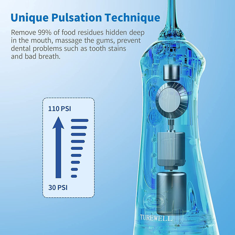 Turewell Oral Irrigator, Electric Interdental Cleaner With 3 Modes And 4 Nozzles, Ipx7 Waterproof, 300 Ml, Wireless, Usb, Portable, Rechargeable For Family And Travel - NewNest Australia