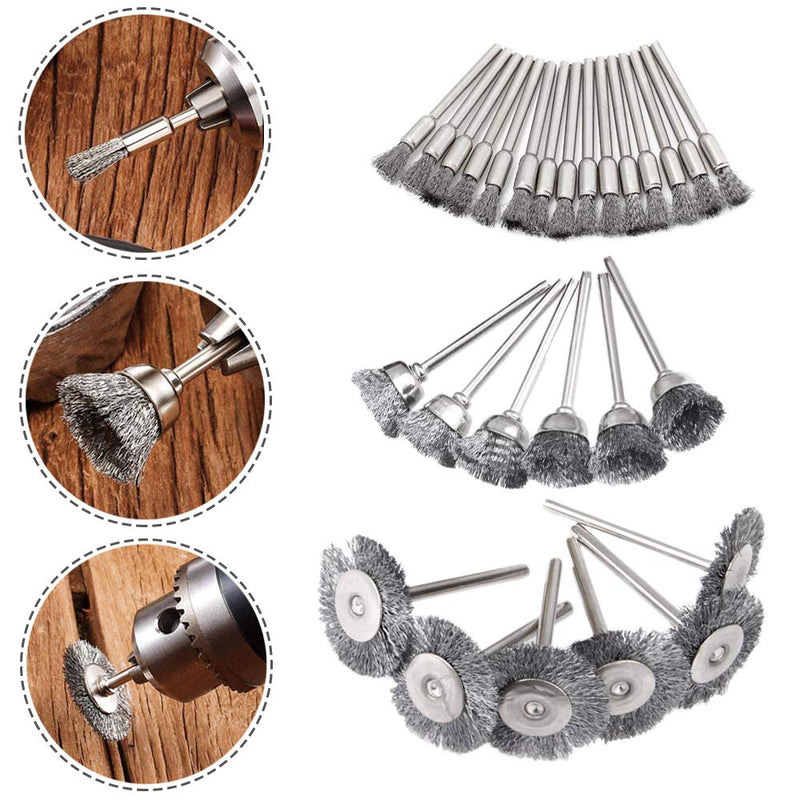 Mesee 45Pcs Silver Steel Wire Brush Set 1/8" Shank Wheel Cup Pen Polishing Brushes Kit for Rotary Tool Buffing Cleaning Grinding Accessories - NewNest Australia