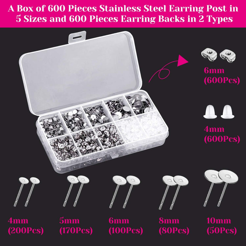 Earring Posts and Backs, Shynek 1800pcs Earring Making Supplies with Stainless Steel Earring Posts and Earring Backs for Studs, Earring Making Kit for DIY Earrings and Jewelry Making - NewNest Australia
