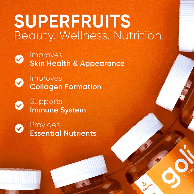 SUPERFRUITS Vitamin Gummy by Goli Nutrition 60 ct - with Collagen-Enhancing Ingredients. Radiate. Rejuvenate. Refresh (Mixed Fruit, Vegan, Plant-Based, Non-GMO, Gluten-Free & Gelatin Free) 60 Count (Pack of 1) - NewNest Australia