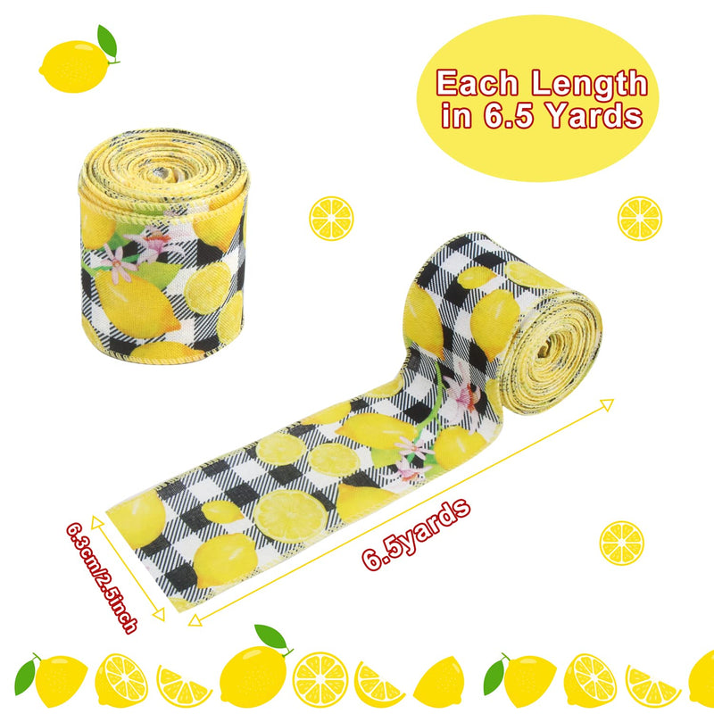 CCINEE 4 Rolls Wired Edge Ribbons with Lemon,2.5 Inch×26 Yards Yellow Satin with Lemon Polka Dot Stripe Plaid Check for Wreath Floral Arrangements Crafts Wrapping Supplies DIY Hair Bow 2 - NewNest Australia