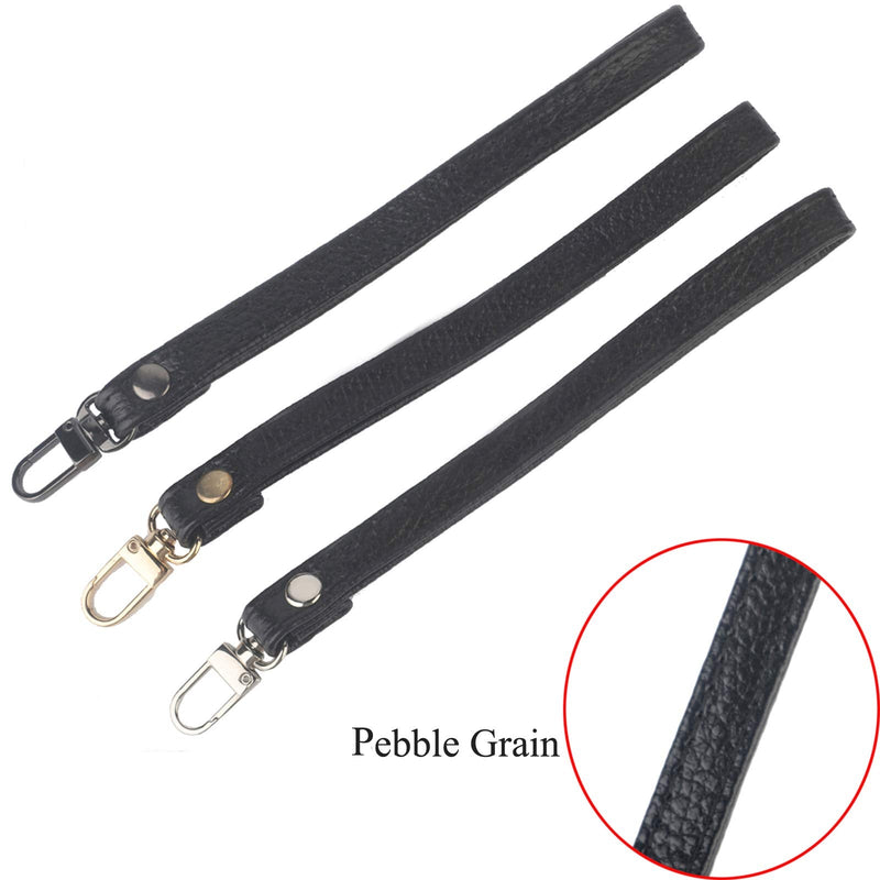 Beaulegan Purse Wrist Straps - Genuine Leather - Replacement for Clutch Pouch, Set of 2 PCS Black Pebble Grain (Gold Buckle) - NewNest Australia