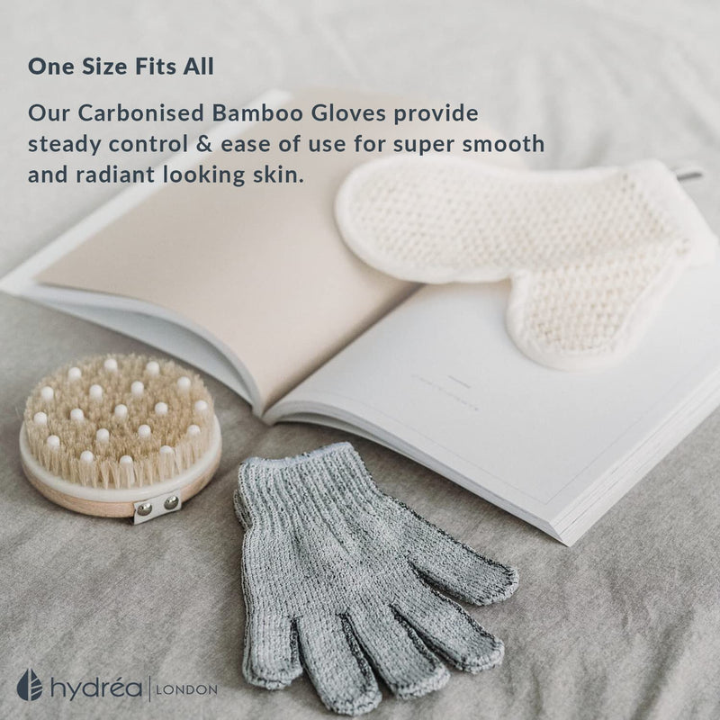 Hydrea London Exfoliating Gloves - Carbonised Bamboo Face Exfoliator & Body Scrubber for Men & Women - Deep-Cleansing & Smoothing Shower Mitt Exfoliant - Charcoal Facial Bath Scrub for Skincare - NewNest Australia