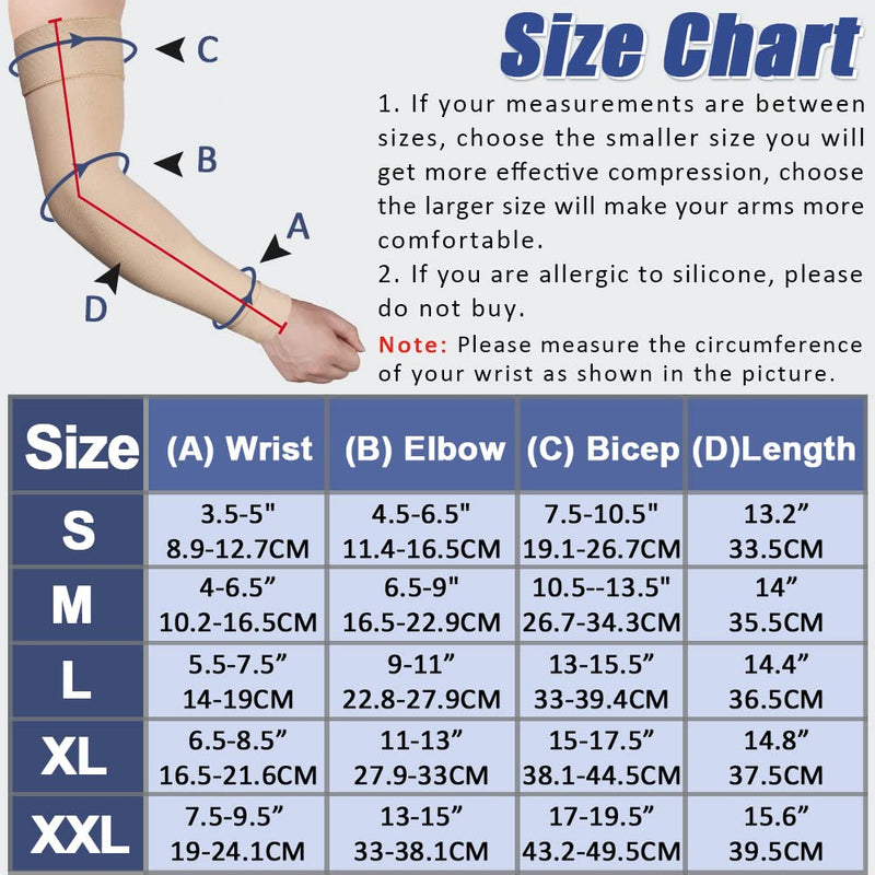 Medical Compression Arm Sleeve for Men & Women by Beister（Single）, 20-30 mmHg Graduated Compression Full Arm Support with Silicone Band for Lymphedema, Varicose Veins, Swelling, Arm Injury, Sports Beige Large - NewNest Australia
