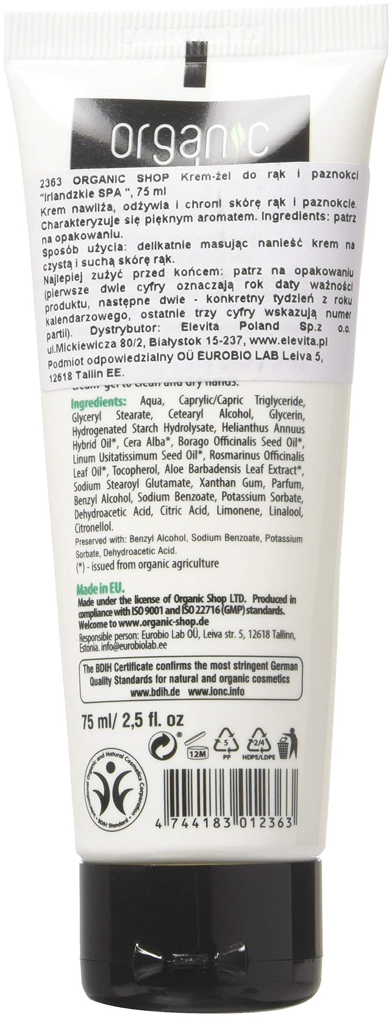 Organic Shop Irish Spa-Manicure Hand and Nail Cream-Gel, 75 ml - NewNest Australia