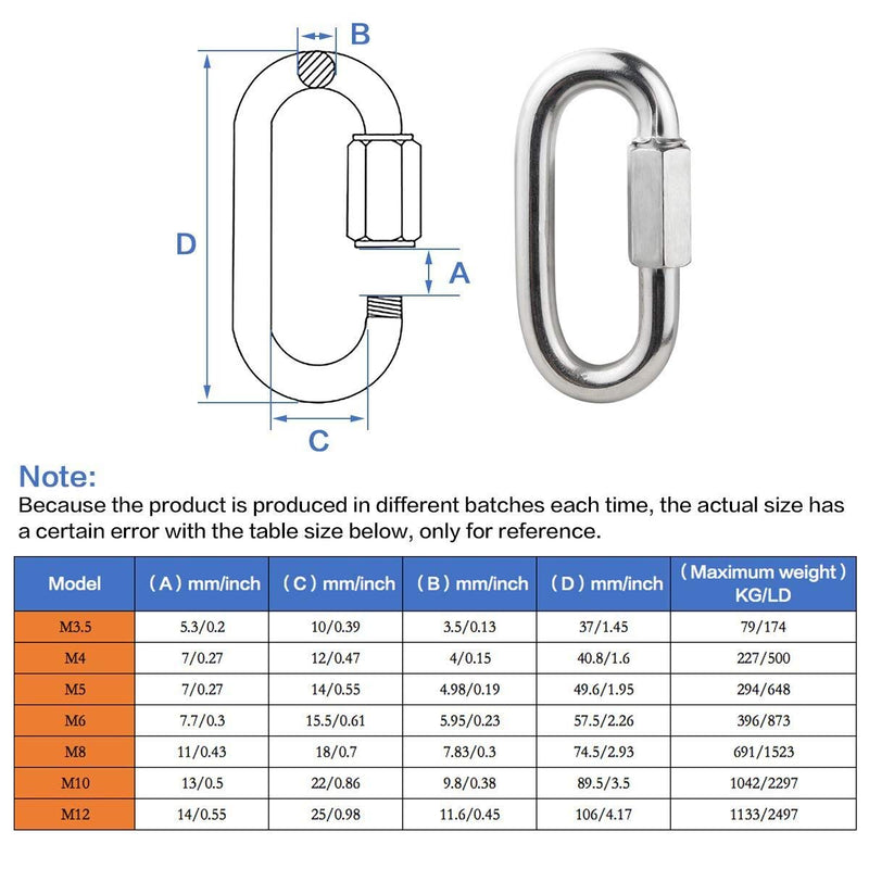 IEBUOBO Quick Link Stainless Steel Quick Link Chain D Shape Locking Quick Chain for Carabiner, Hammock, Camping and Outdoor Equipment (1/4 inch(16Packs)) 1/4 inch(16Packs) - NewNest Australia