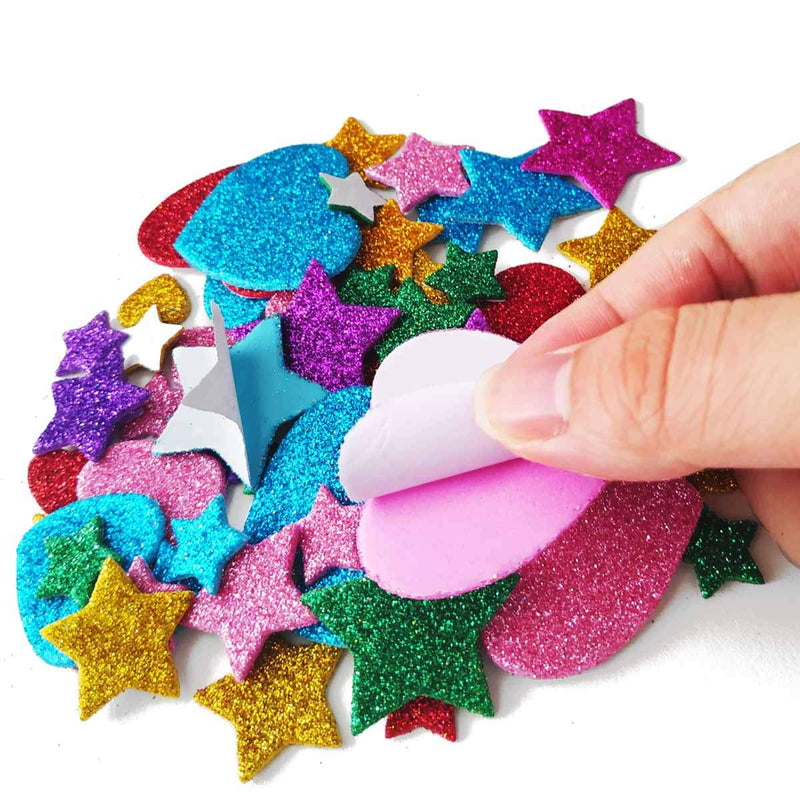 260 Pieces Colorful Glitter Foam Stickers Self Adhesive Stars Mini Heart Shapes Glitter Stickers, Kid's Arts Craft Supplies Greeting Cards Home Decoration Stars&Heart Shapes - NewNest Australia