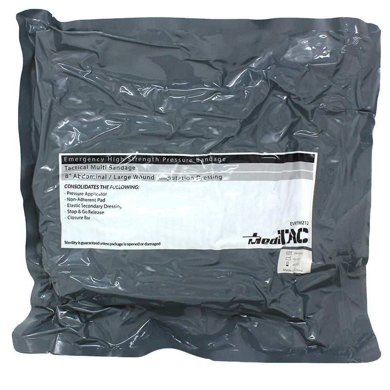 MediTac Emergency High Strength Pressure Bandage Trauma Wound Dressing Hemostatic Control Bandage for Amputation, Abdominal and Large Wound Area with 12” x 12” Pad – 8” Bandage 8 Inch (Pack of 1) - NewNest Australia