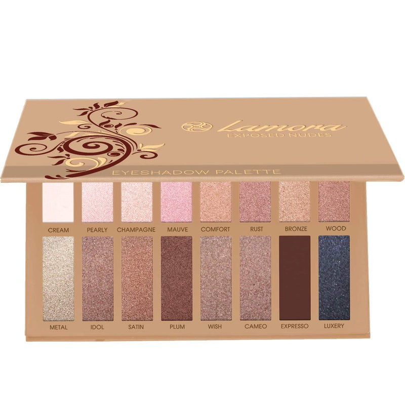 Best Pro Eyeshadow Palette Makeup - Matte + Shimmer 16 Colors - Highly Pigmented - Professional Nudes Warm Natural Bronze Neutral Smoky Cosmetic Eye Shadows - Lamora Exposed Nude Exposed - NewNest Australia