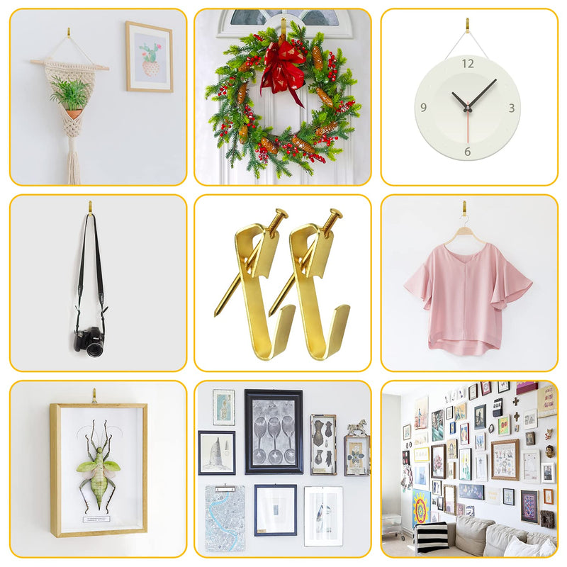 Picture Hangers(30lbs-100pcs), Eikivin Picture Hooks with Nails, Wall Hangers, Picture Hanging Kit on Wood/Drywall. Gold-30lbs - NewNest Australia