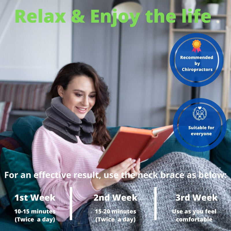MEDIZED® Cervical Neck Stretcher Traction Device, Neck Support Brace, Inflatable & Adjustable Neck Support Pillow is Ideal for Spine Alignment & Chronic Neck Pain Relief Grey - NewNest Australia