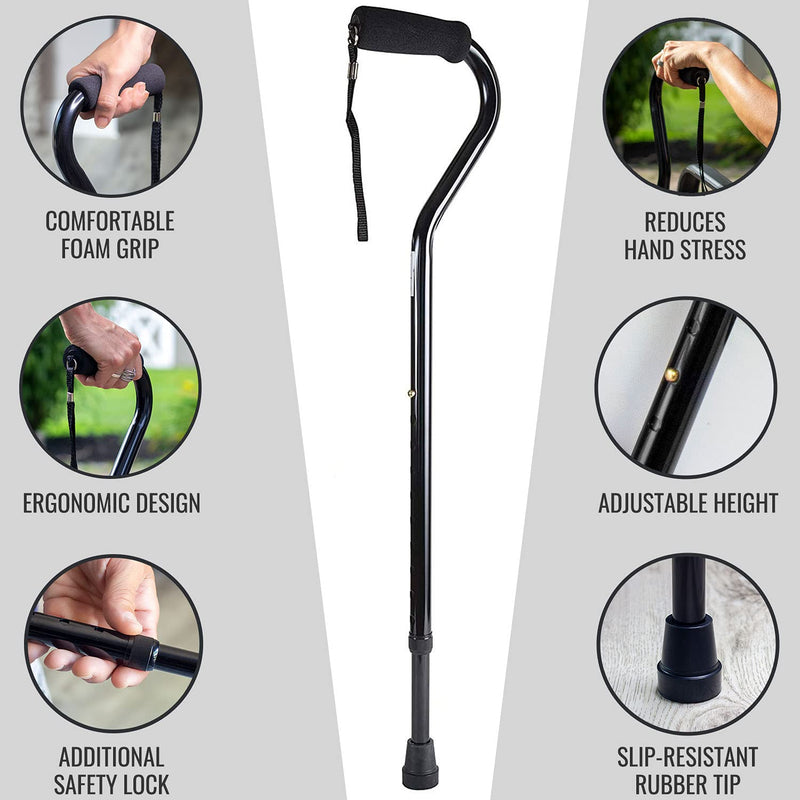 DMI Walking Cane and Walking Stick for Adult Men and Women, Lightweight and Adjustable from 33-37 Inches, Supports up to 250 Pounds with Ergonomic Soft Foam Offset Hand Grip and Wrist Strap, Black - NewNest Australia