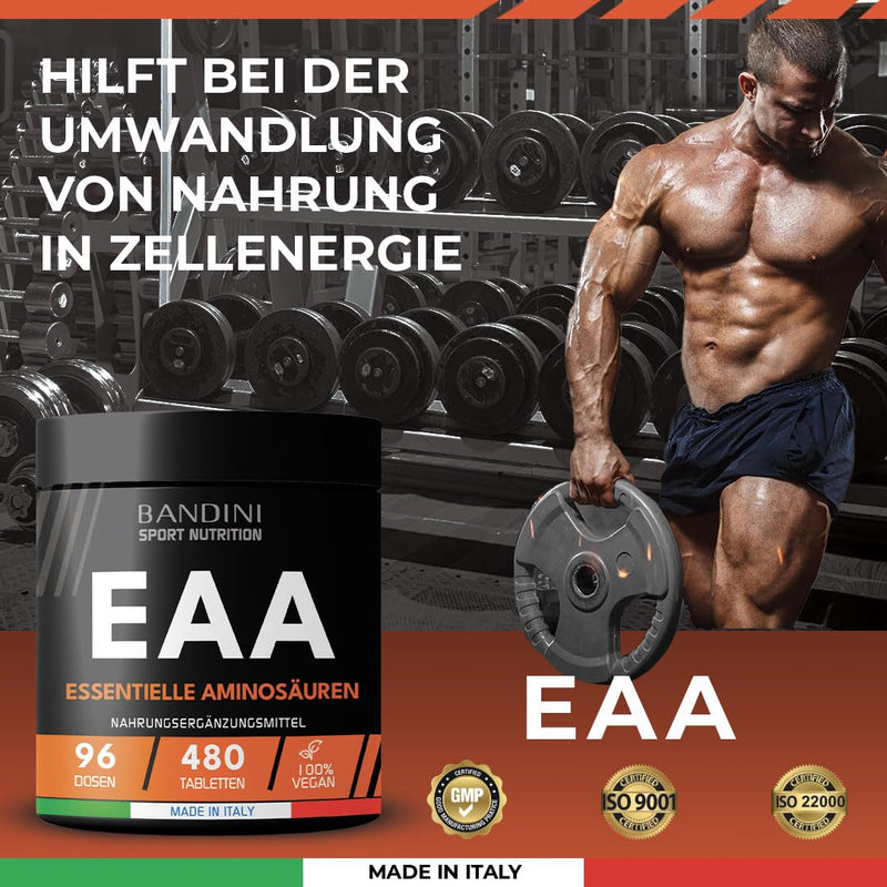 Bandini® EAA amino acid complex high dosage | 480 vegan amino tablets with 9 different amino acids | Pre Post Workout Booster | Neutral in taste, vegan, no additives, laboratory tested 480 units (neutral) - NewNest Australia
