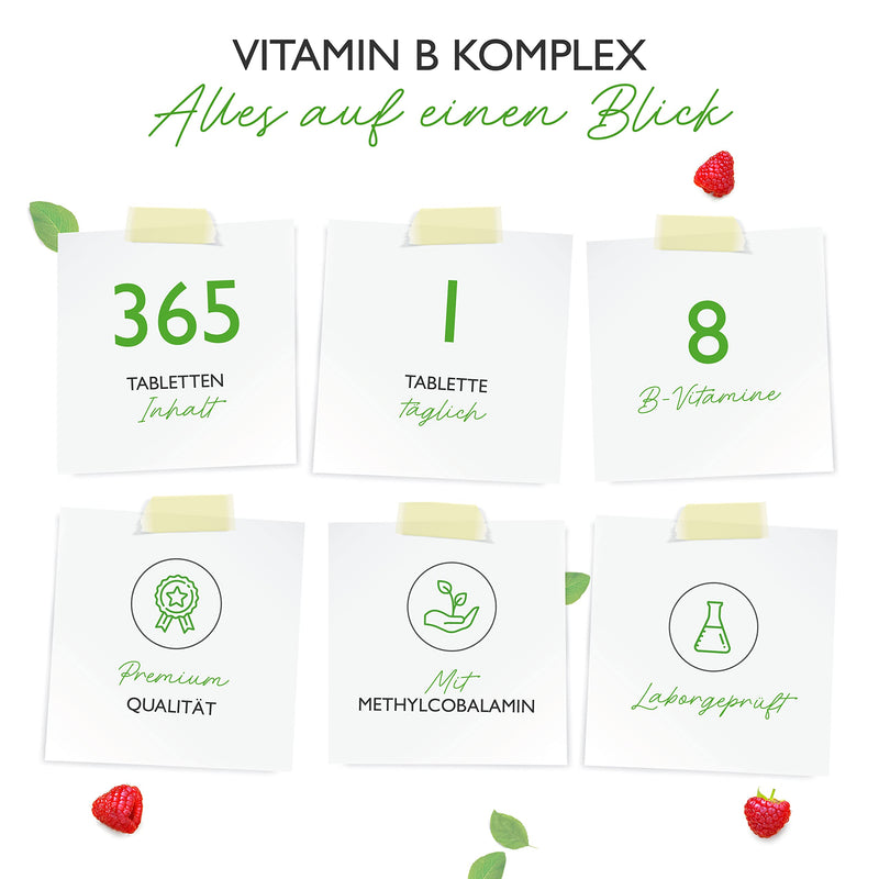 Vitamin B Complex - 365 Tablets - All 8 B Vitamins In 1 Tablet - Vitamin B1, B2, B3, B5, B6, B12, Biotin & Folic Acid - Laboratory Tested - Premium Quality - Vegan - NewNest Australia
