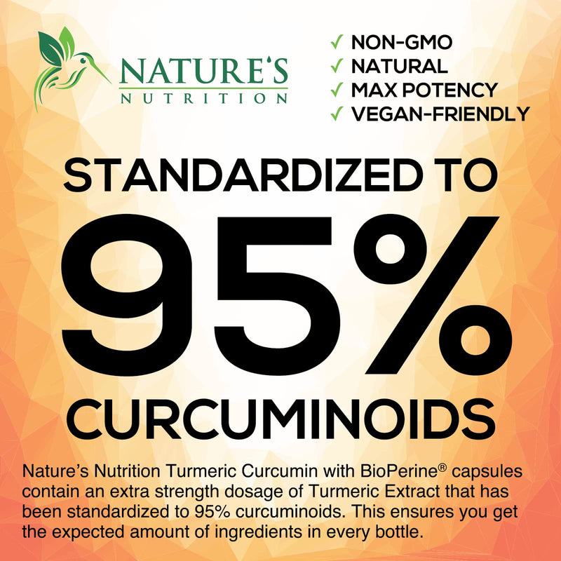 Turmeric Curcumin with BioPerine & Ginger 95% Curcuminoids 1950mg - Black Pepper for Absorption, Made in USA, Natural Immune Support, Turmeric Ginger Supplement by Natures Nutrition - 60 Capsules 60 Count (Pack of 1) - NewNest Australia