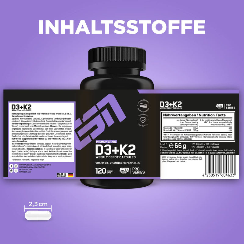 ESN Vitamin D3+K2, 120 caps single - NewNest Australia