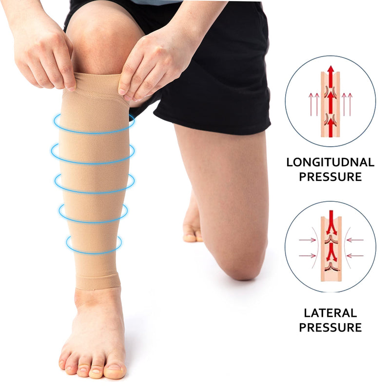 360 Relief Compression Calf Support Strut - For Torn Muscle Cramps Sports | Workout, Shin Splints Syndrome, Circulation, Fitness, Running, Jogging | X-Large, Beige With Mesh Laundry Bag - NewNest Australia