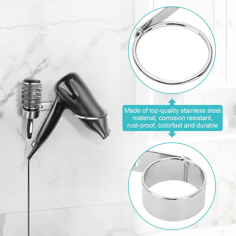 Hairdryer Holder Wall Mounted, Stainless Shelf Hanging Rack Hairdryer Holder Station Stand Hairdryers & Tongs Rack for Salon Bathroom Washroom Wall Fitting Punch Installation with Comb Hole - NewNest Australia