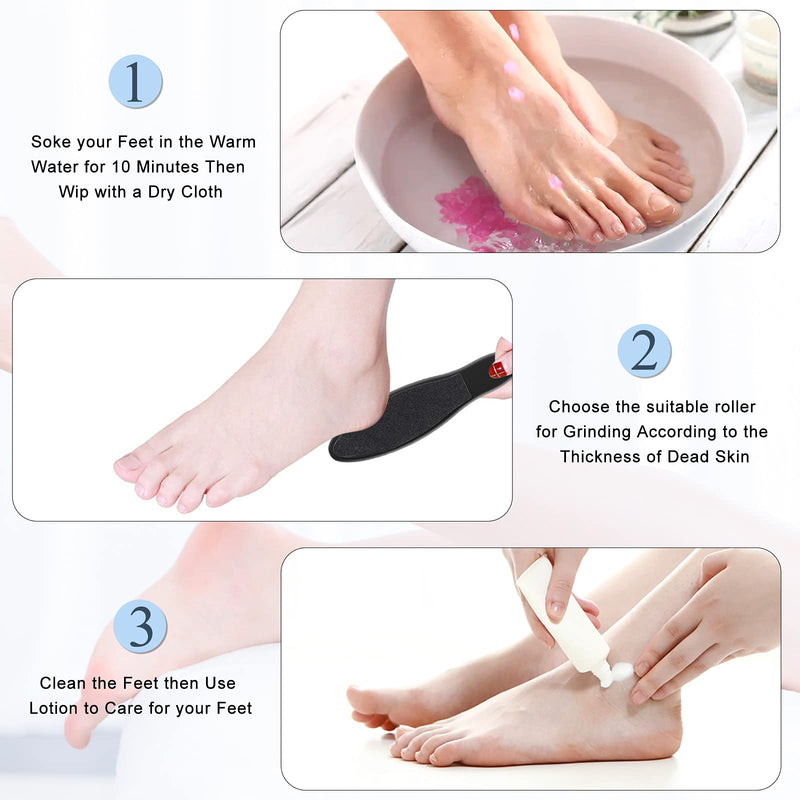 ZOUYUE Electric Foot File Pedicure Set, Rechargeable Waterproof Hard Skin Remover with 3 Rollers and 2 Speeds, Callus Remover Foot Care Gift Kit for Cracked Heels Calluses and Dead Skin(Black) - NewNest Australia