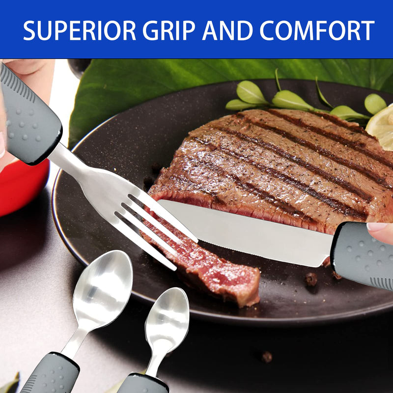 Yuflen 4Pcs Grey Disability Aids Cutlery Sets Extra Wide Handles Easy Grip Cutlery Set Soft and Comfortable Grips Cutlery for Disabled,Elderly and Parkinson's Arthritis - NewNest Australia