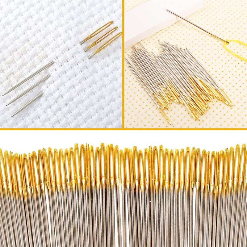 90pcs Cross Stitch Needles +1 Stainless Steel Needle Threader,Golden Color Large Eyes Cross Stitch DIY Embroidery Hand Needles Sewing Needles in Transparent Box Size 22# 24# 26# 22#+24#+26# - NewNest Australia