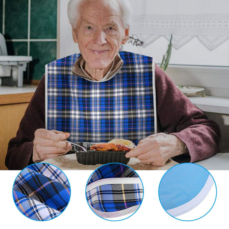 Bib For Adults With Crumb Tray, Cotton Bib Adult, Washable Reusable Adult Mealtime Haddock, 3 Colors, Waterproof Haddock Adjustable Velcro Fastening With Crumb Tray, Blue - NewNest Australia