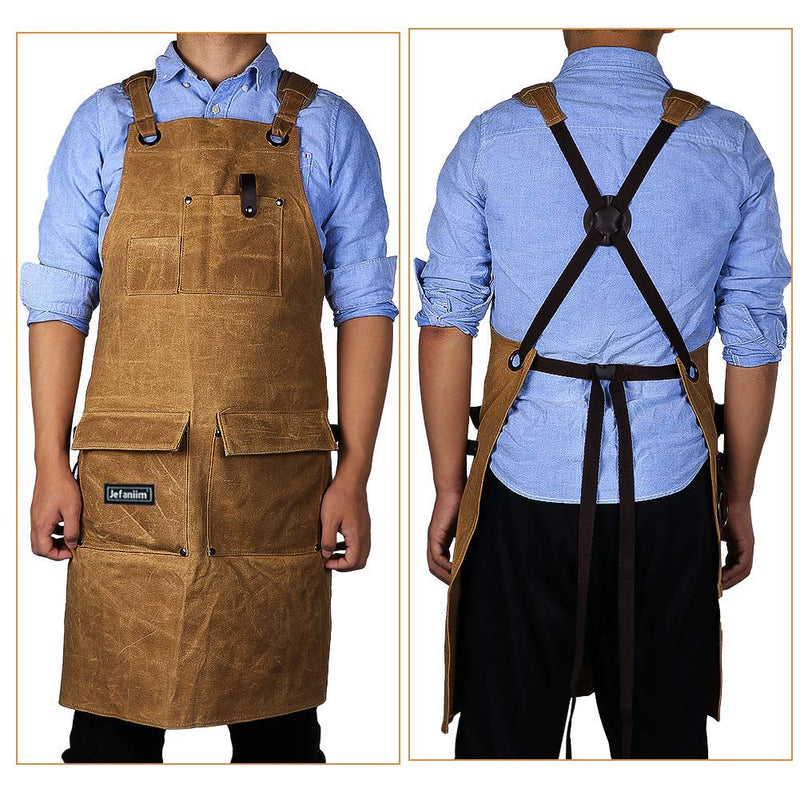 Waxed Canvas Shop Apron for Men & Women.Woodworking Aprons Heavy Duty Work Apron with Pockets. Big Bulk Tool Apron with Adjustable Cross-Back Strap.Adjustable S to XXL (Brown) - NewNest Australia