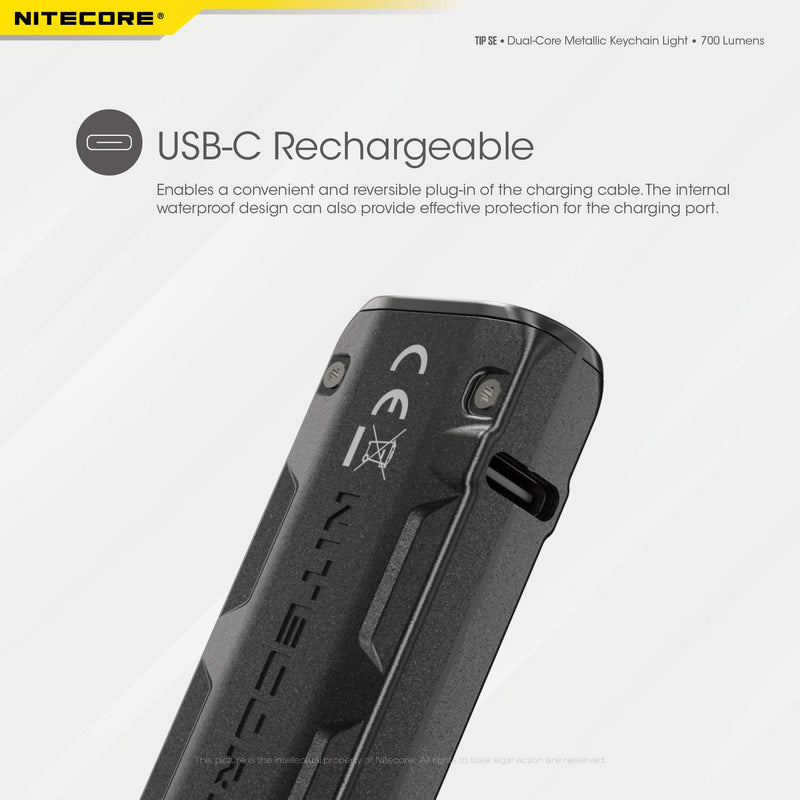 Nitecore Tip SE Black 700 Lumen USB-C Rechargeable EDC Keychain Flashlight with Lumentac Charging Cable - NewNest Australia