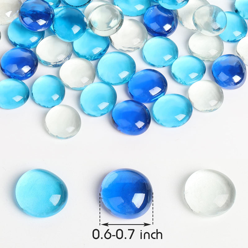 FUTUREPLUSX Flat Glass Marbles 1Lb, 100PCS Fill 0.3L Vol. Premium Blue Mixed Color Flat Gems Aquarium Pebbles Vase Filler Beads Table Scatter Décor Blue and White - NewNest Australia