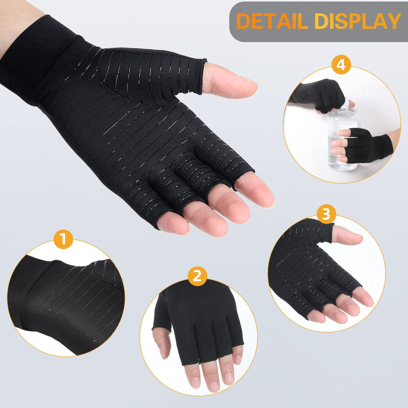 1 Pair Copper Infused Arthritis Hand Compression Gloves Fingerless Design Women Men Relieve Symptoms Rheumatoid Osteoarthritis Raynauds Disease Breathable Comfortable Fit Machine Washable (Black, L)… 1 - NewNest Australia