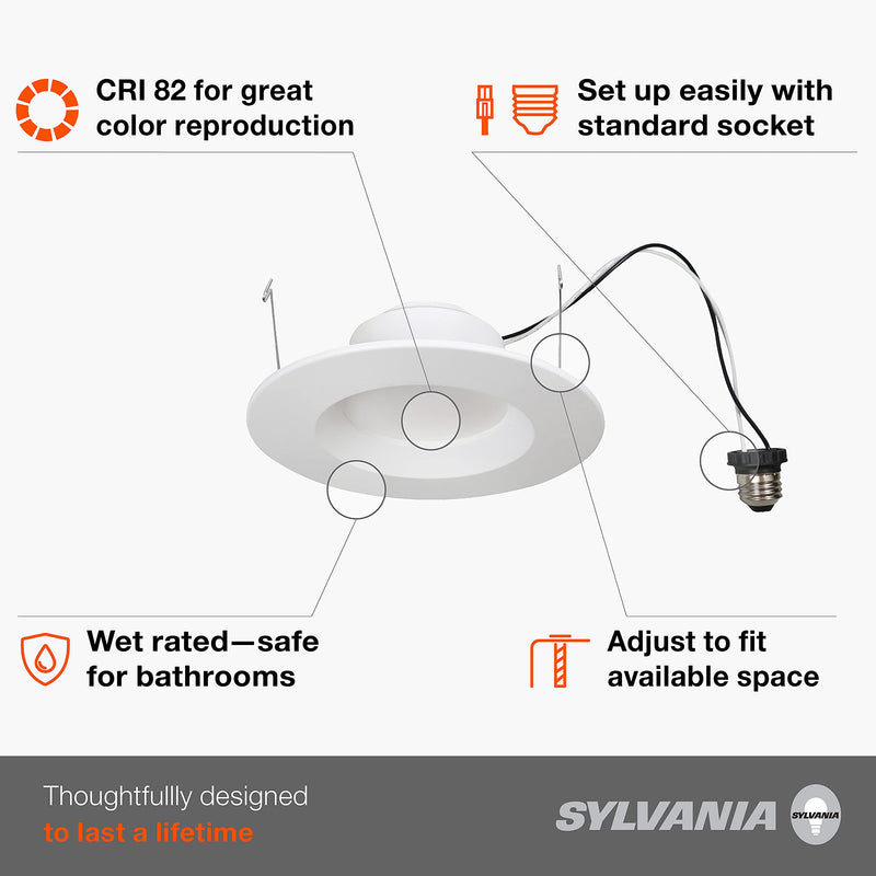 SYLVANIA LED Bulb RT 5"/6" Recessed Downlight Kit, 65W Equivalent, Efficient 9W, Dimmable, 625 Lumens, Warm White, 2700K, Contractor Series - 1 Pack (74405) Soft White 1 Count (Pack of 1) - NewNest Australia