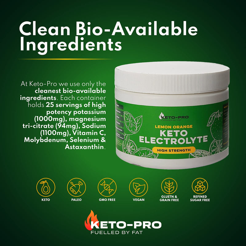 Keto-Pro Keto Electrolytes 250g | Keeping You Electric | Electrolyte Powder & Salts with Astaxanthin | Supporting Your Keto Fasting, Health & Fitness Goals | Lemon Orange Flavour - NewNest Australia