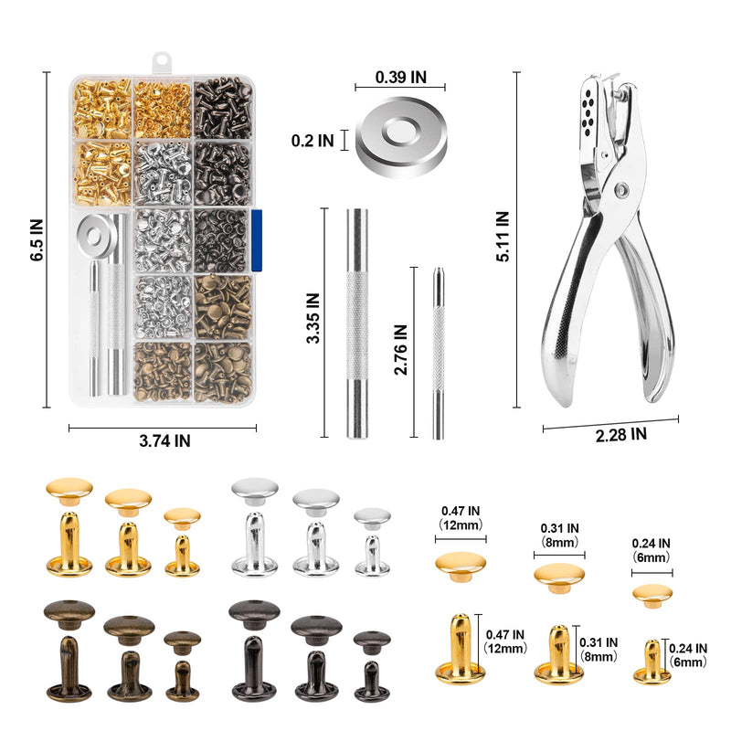 480 Sets Rivets for Leather, Leather Rivet Kit, 4 Colors 3 Sizes Leather Rivets and Snaps for Leather Crafts, Clothes, Shoes, Leather Boots, Bags, Decoration (Gold, Silver, Bronze and Gunmetal) - NewNest Australia