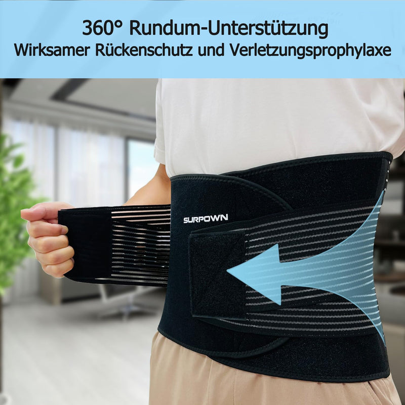 Surpown Back Support Belt, Breathable Back Brace Men And Women, Back Strap, Support Belt Lumbar Spine, Back Support, Lumbar Support, Back Pain Belt, Black, L - NewNest Australia