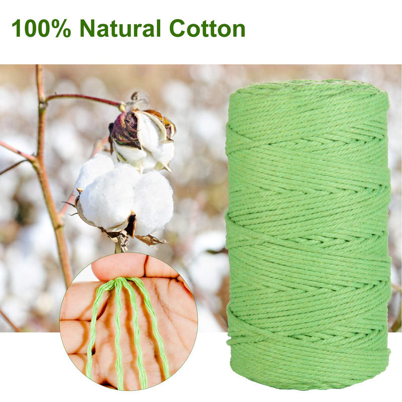 Macrame Cord, POZEAN 3mm x 220 Yards (About 200m) Cotton Rope,100% Natural Cotton Macrame Rope for Wall Hanging, Plant Hangers, DIY Crafts Knitting, Christmas Wedding Decorative Projects (Apple Green) Apple Green 3mm 220Yards - NewNest Australia