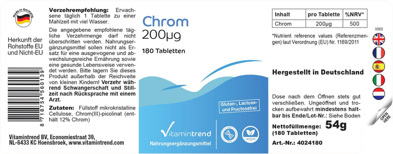 Chromium 200mcg - Chromium picolinate - 180 tablets - ! FOR 6 MONTHS ! - vegan - high dosage - NewNest Australia
