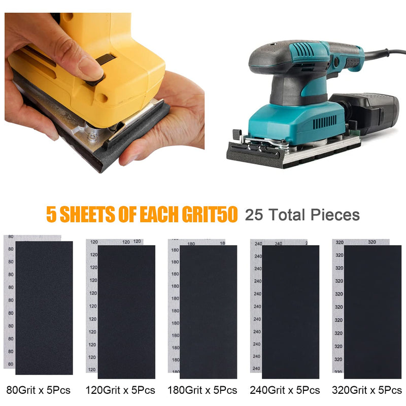 1/2 Sheet Sandpaper Variety Pack 25PCS 80/120/180/240/320 Grit 4-1/2" x 11" Hook & Loop or Clip on Silicon Carbide Wet/Dry Sander Sheets for Automotive Polishing Woodworking Metal Sanding - NewNest Australia